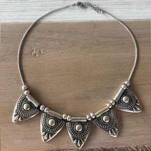 Women's Statement Necklace Multi Design Rectangles Textured Silver Tone Unmarked